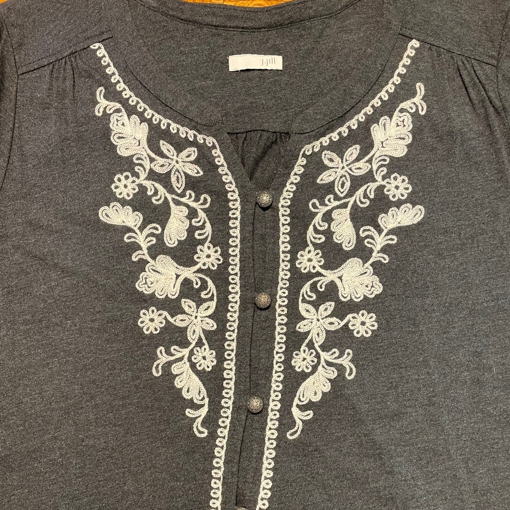 J.Jill Women's Black Embroidered Button Up Tunic, size XL